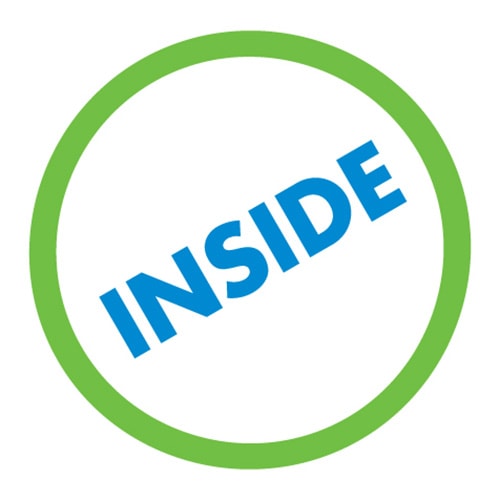 Enlarged green ‘O’ with the word ‘inside’ embedded inside for Inside Out Architect logo design