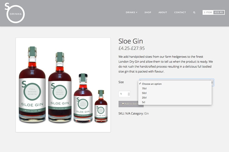 Ecommerce shop page design for So Drinks website